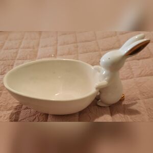 White and Gold Ceramic Bunny Bowl